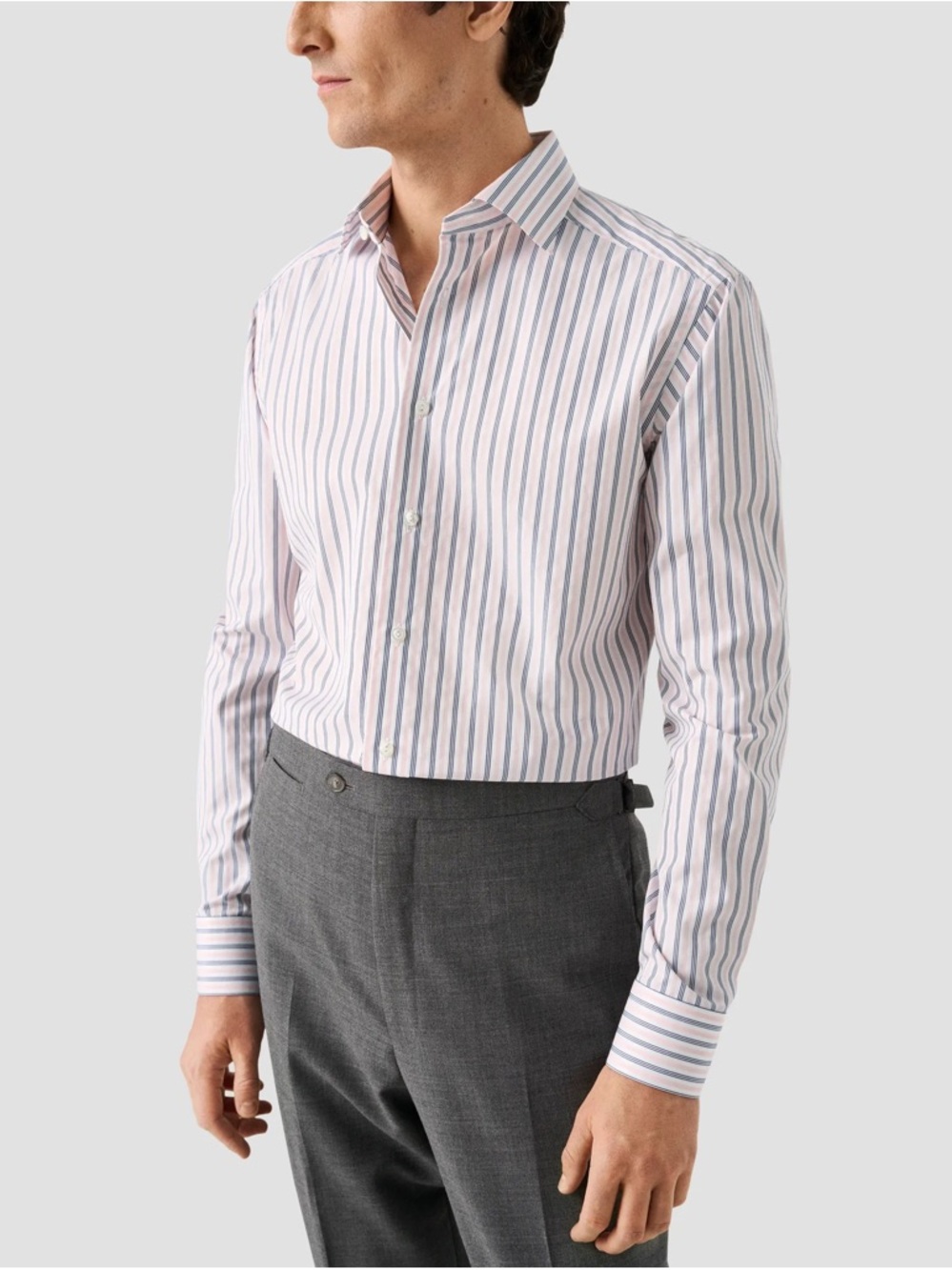 Ermenegildo Zegna Pink and Blue Vertical Stripe Dress Shirt